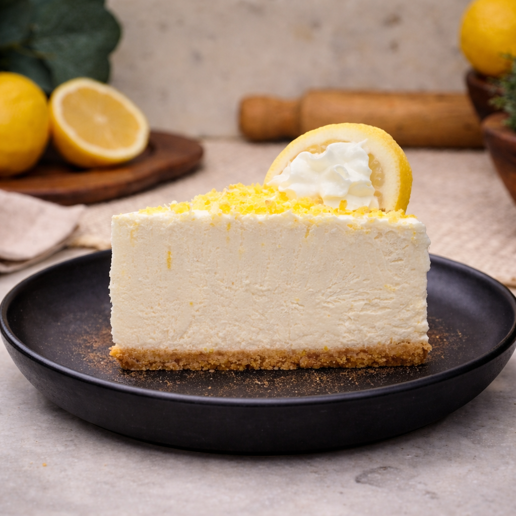 Porción de tarta de queso de limón