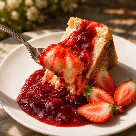 Rebanada de tarta de queso con fresas