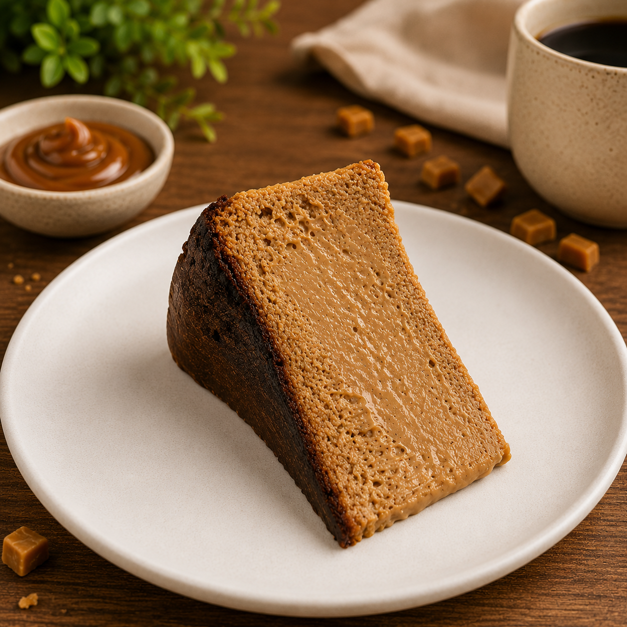 Tarta de queso vasca de dulce de leche en porciones