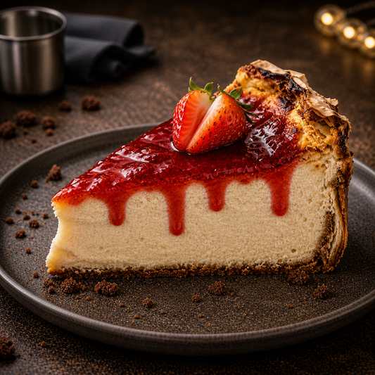 Rebanada de tarta de queso con fresas