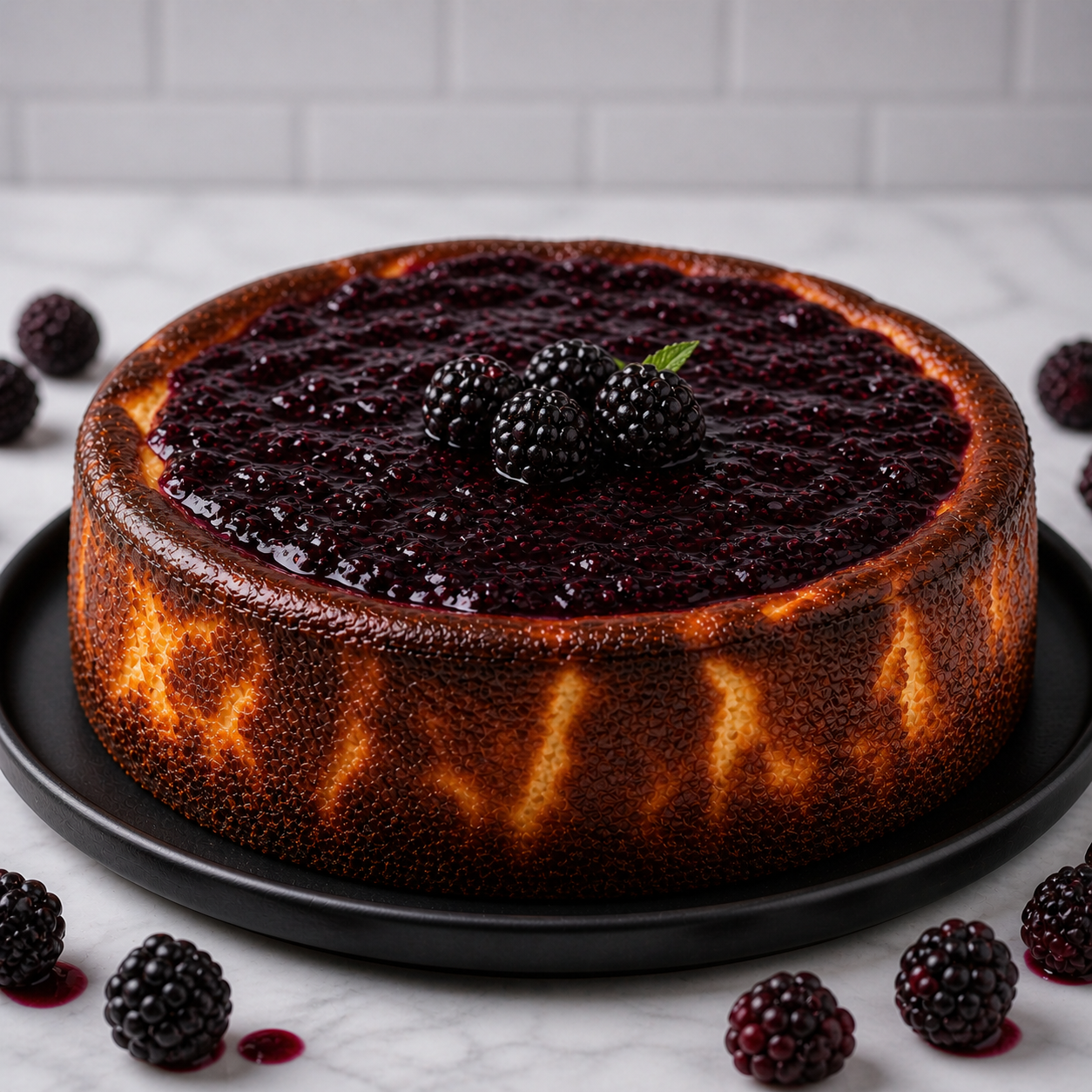 Tarta de queso con moras enteras