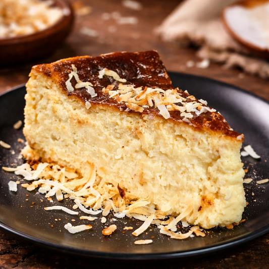 Tarta de queso vasca de coco en porciones