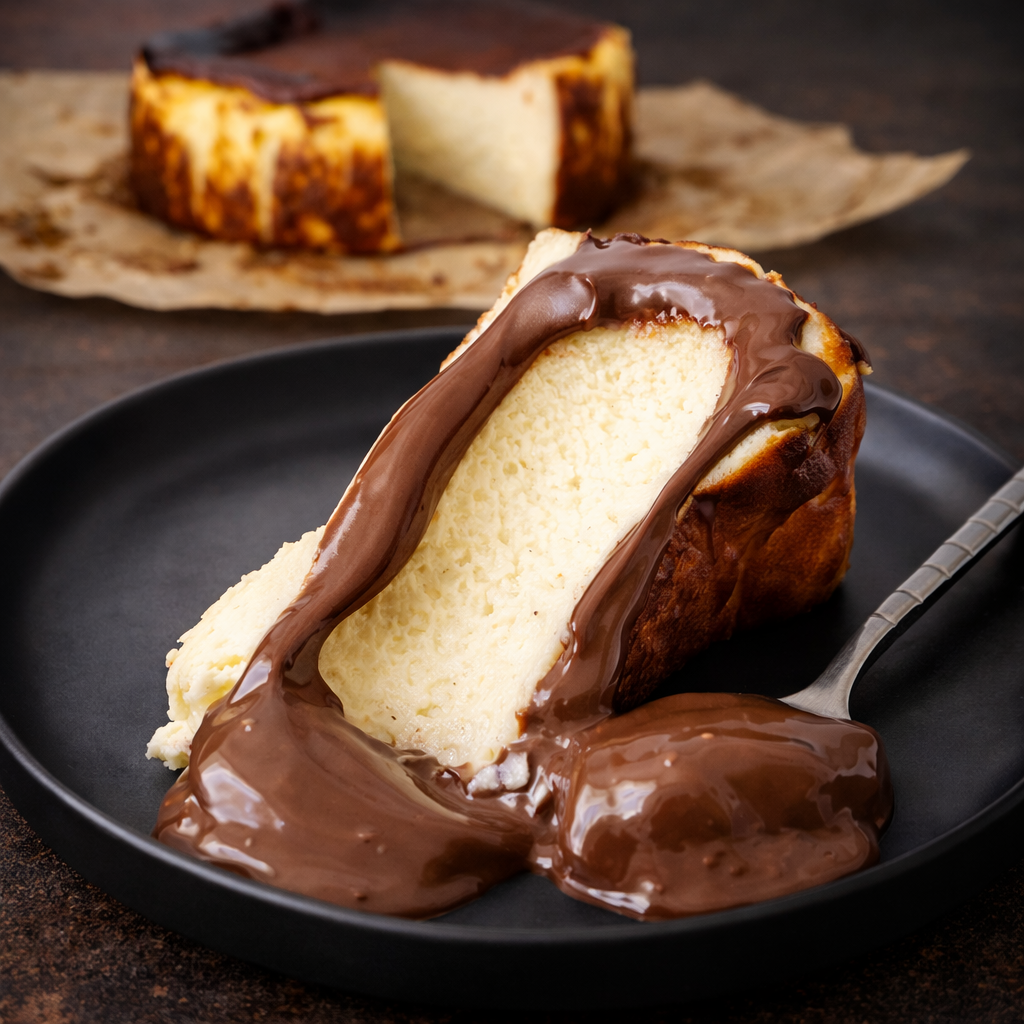 Cheesecake vasco en rebanada de Nutella